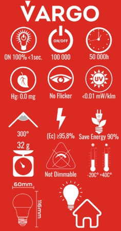 LED Żarówka VARGO A60 12W E27 1140lm 6500K (V-111735)