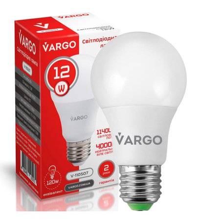 LED Żarówka VARGO A60 12W E27 1140lm 4000K (V-110507)