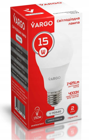 LED Żarówka VARGO A65 15W E27 1425lm 4000K (V-110520)