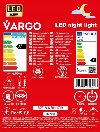LAMPKA NOCNA LED WIELOKOLOROWA 115732