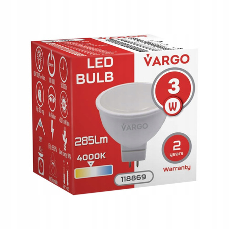 LED Żarówka VARGO MR16 3W 4000K 285lm 230V (V-118869)
