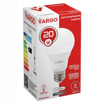 LED Żarówka VARGO A80 20W E27 1900lm 4000K (V-116014)