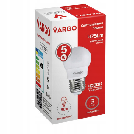 LED Żarówka VARGO G45 5W E27 475lm 4000K (V-110537)
