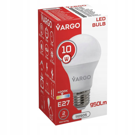 LED Żarówka VARGO A60 10W E27 4000K 950lm (V-110505)