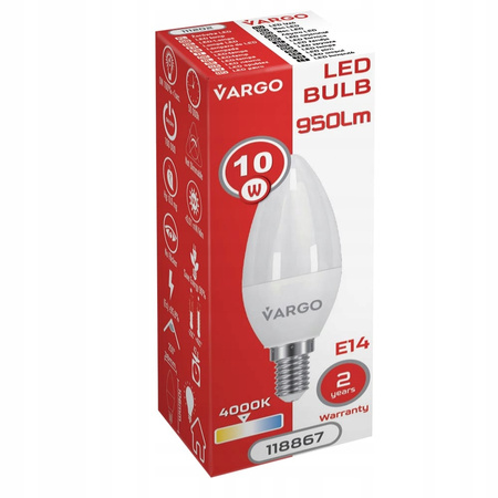 LED Żarówka VARGO C37 10W E14 4000K 950 lm (V-118867)