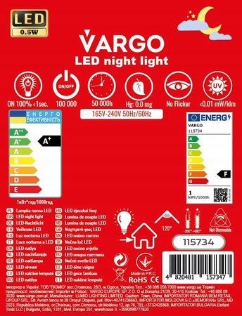 LAMPKA NOCNA LED VARGO WIELOKOLOROWA