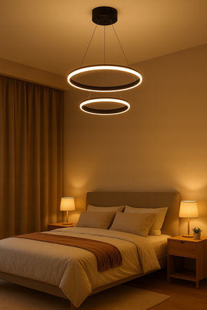 LAMPA WISZĄCA OPRAWA 2 PIERŚCIENIE LED 58 W MATOWA CZARNA VARGO