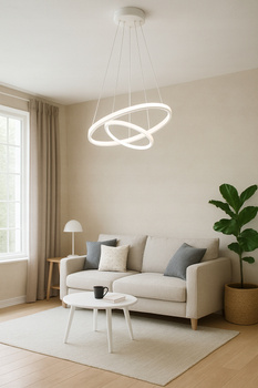 LAMPA okrągła wisząca OPRAWA pierścienie LED 58 W Biała matowa