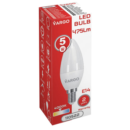 LED Żarówka VARGO C37 5W E14 475lm 4000K (V-110522)