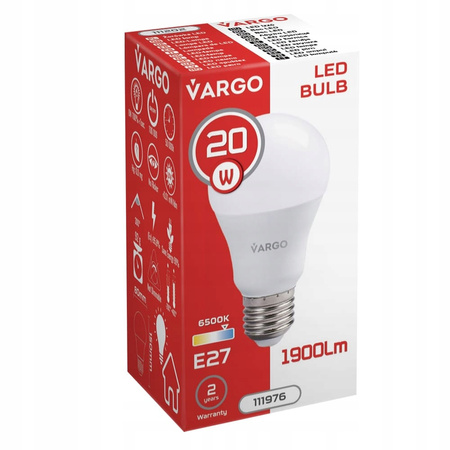 LED Żarówka VARGO A80 20W E27 1900lm 6500K V-111976