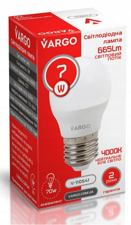 LED Żarówka VARGO G45 7W E27 665lm 4000K (V-110541)