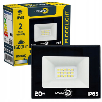 NAŚWIETLACZ REFLEKTOR LAMPA LED GARAŻOWA DO OGRODU UNILITE IP65 6500K 20W